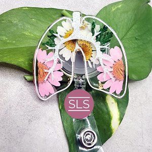 Lung Floral Badge Reel-Anatomical Lung Badge Reels-Floral Badge Holder